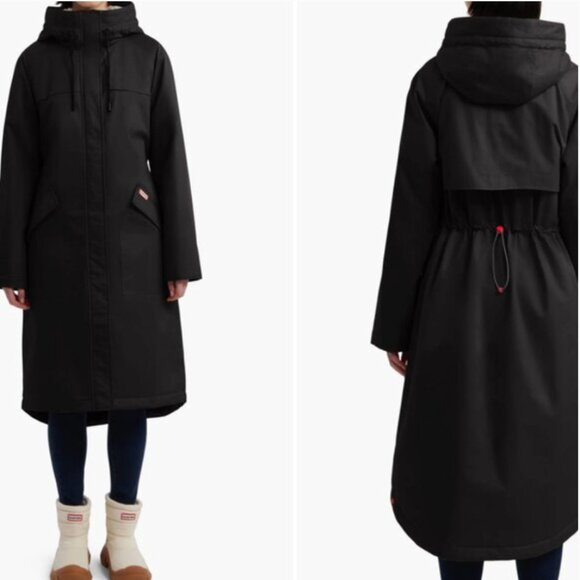 NWT Hunter JANE Black Hooded Coat Rain Parka - Picture 1 of 15